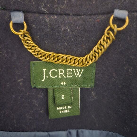 J. Crew Navy Wool Blend Double Breasted Collared Peacoat Gold Shield Buttons 0 - Picture 11 of 13